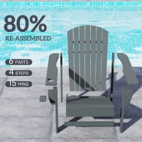 Outsunny Oversized Adirondack Chair, Outdoor Fire Pit and Porch Seating, Classic Log Lounge w/ Built-in Cupholder, Dark Gray(m-5)
