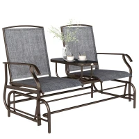 Outsunny 2-Seat Outdoor Glider Swing, Center Coffee Table and Independent Chairs, Supports Up to 352 lbs., Loveseat with Breathable Sling for Backyard, Garden, and Porch, Brown(m-11)