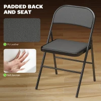 HOMCOM Set of 6 Metal Foldable Chairs, PU Leather Padded Folding Chairs with Cushion Seat and Open Back for Indoor, Black(m-4)