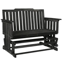 Outsunny 2-Person Patio Swing Glider Bench with Quick Drying Design and Wide Armrest, Wood Rocking Chair Loveseat for Backyard Garden Porch, Black(m-1)