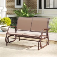 Outsunny Patio Double Glider Outdoor Steel Sling Fabric Gliding Bench Garden Swing Chair Heavy-Duty Porch Rocker Garden Loveseat Coffee Brown(m-10)