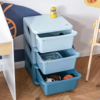 Qaba 3 Tier Kids Toy Organizer and Storage Bins with 3 Plastic Drawers, Blue(m-9)