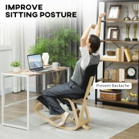 HOMCOM Ergonomic Kneeling Chair, Rocking Wood Kneel Stool with Backrest for Improve Posture, Back Pain, Black(m-4)