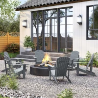 Outsunny Oversized Adirondack Chair, Outdoor Fire Pit and Porch Seating, Classic Log Lounge w/ Built-in Cupholder, Dark Gray(m-9)