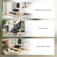 HOMCOM Ergonomic Kneeling Chair, Rocking Wood Kneel Stool with Backrest for Improve Posture, Back Pain, Black(m-7)