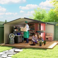 Outsunny Garden Metal Shed, Storage Shed Utility Storage with Double Locking Doors for Bike, Yard Tools, Brown(m-9)