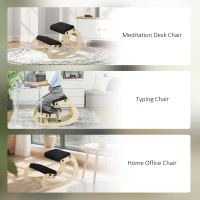 HOMCOM Ergonomic Kneeling Chair, Adjustable Rocking Wood Kneeling Stool, Desk Chair, Improve Posture, Black(m-9)