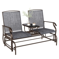 Outsunny 2-Seat Outdoor Glider Swing, Center Coffee Table and Independent Chairs, Supports Up to 352 lbs., Loveseat with Breathable Sling for Backyard, Garden, and Porch, Brown