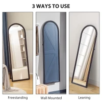 HOMCOM 64" x 21" Full Length Mirror, Free Standing, Leaning or Wall, Arched Full Body Mirror, Brown Wood Grain(m-7)