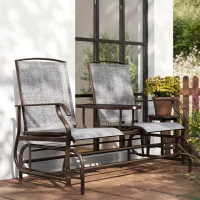 Outsunny 2-Seat Outdoor Glider Swing, Center Coffee Table and Independent Chairs, Supports Up to 352 lbs., Loveseat with Breathable Sling for Backyard, Garden, and Porch, Brown(m-9)