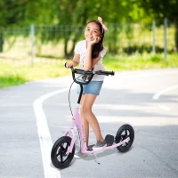 HOMCOM Kick Scooter for Kids 5-12 Years Old with Adjustable Height Handlebar, Non-slip Footplate, Big Wheels, Rear Brake, Pink(m-10)