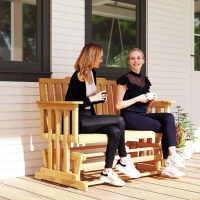 Outsunny 2-Person Patio Swing Glider Bench with Quick Drying Design and Wide Armrest, Wood Rocking Chair Loveseat for Backyard Garden Porch, Natural(m-10)