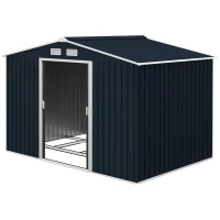 Outsunny 9' x 6' Outdoor Storage Shed, Garden Tool Metal Shed with Foundation Kit, Double Lockable Door, Air Vents and Sloping Roof, for Backyard, Patio, Lawn, Dark Gray(m-11)