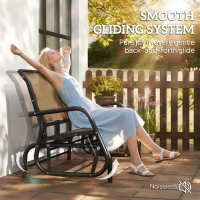 Outsunny Patio Double Glider Outdoor Steel Sling Fabric Gliding Bench Garden Swing Chair Heavy-Duty Porch Rocker Garden Loveseat Brown(m-4)