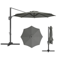 Outsunny 10' Offset Patio Umbrella Cantilever Umbrella with Aluminium Pole 360° Rotation and Tilt Adjustment, Grey(m-2)