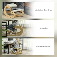 HOMCOM Ergonomic Kneeling Chair, Adjustable Rocking Wood Kneeling Stool, Desk Chair, Improve Posture, Cream White(m-9)