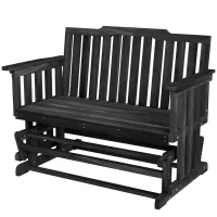 Outsunny 2-Person Patio Swing Glider Bench with Quick Drying Design and Wide Armrest, Wood Rocking Chair Loveseat for Backyard Garden Porch, Black(m-11)