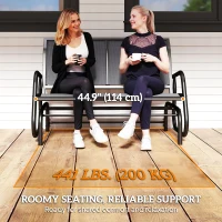 Outsunny Patio Double Glider Outdoor Steel Sling Fabric Gliding Bench Garden Swing Chair Heavy-Duty Porch Rocker Garden Loveseat Grey(m-7)