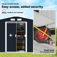 Outsunny 9' x 6' Outdoor Storage Shed, Garden Tool Metal Shed with Foundation Kit, Double Lockable Door, Air Vents and Sloping Roof, for Backyard, Patio, Lawn, Dark Gray(m-5)