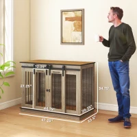 PawHut Dog Crate, Dog Cage End Table with Divider Panel, Dog Crate Furniture for Large Dog and 2 Small Dogs, Oak(m-3)