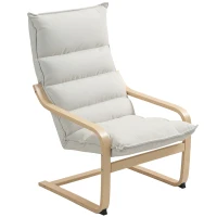 HOMCOM Birch Wood Fabric Modern Armchair, Accent Chair with Curved Leg and Arm for Living Room, Cream White(m-11)