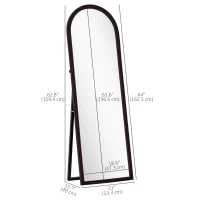 HOMCOM 64" x 21" Full Length Mirror, Free Standing, Leaning or Wall, Arched Full Body Mirror, Brown Wood Grain(m-3)