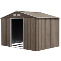 Outsunny Outdoor Shed Garden Storage Shed Tool Storage Building with 4 Vents and 2 Sliding Doors, 9 x 6 FT, Light Brown(m-1)