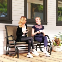 Outsunny Patio Double Glider Outdoor Steel Sling Fabric Gliding Bench Garden Swing Chair Heavy-Duty Porch Rocker Garden Loveseat Brown(m-8)