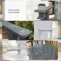Outsunny Oversized Adirondack Chair, Outdoor Fire Pit and Porch Seating, Classic Log Lounge w/ Built-in Cupholder, Dark Gray(m-8)