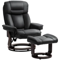 HOMCOM Swivel Recliner with Ottoman, PU Leather Reclining Chair with Footrest, for Living Room, Bedroom, Black(m-11)