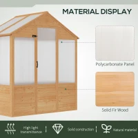 Outsunny 6' x 4' x 7' Polycarbonate Greenhouse, Walk-in Hot House Kit, Hobby Greenhouse with Lockable Door, Level 5 Wind Resistant Wooden Frame, Natural Wood(m-4)