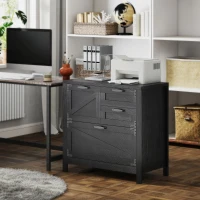 HOMCOM Lateral Filing Cabinet, Farmhouse File Cabinet with 4 Drawers, Fit Letter/A4/Legal Hanging Files, Black(m-10)