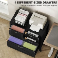 HOMCOM Lateral Filing Cabinet, Farmhouse File Cabinet with 4 Drawers, Fit Letter/A4/Legal Hanging Files, Black(m-4)