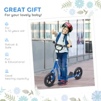 HOMCOM Kick Scooter for Kids 5-12 Years Old with Adjustable Height Handlebar, Non-slip Footplate, Big Wheels, Rear Brake, Blue(m-7)