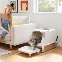 PawHut Extra Large Stainless Steel Litter Box, Enclosed Cat Litter Box with Scoop, Deodorizer Bag, Sand Drop Pedal(m-10)