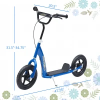 HOMCOM Kick Scooter for Kids 5-12 Years Old with Adjustable Height Handlebar, Non-slip Footplate, Big Wheels, Rear Brake, Blue(m-3)