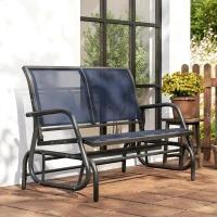 Outsunny 2-Person Outdoor Glider Bench, Patio Double Swing Rocking Chair Loveseat with  Steel Frame, Dark Blue(m-8)