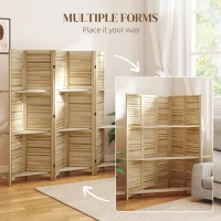 HOMCOM 5 Panel 67" Tall Wood Privacy Screen Room Divider with 3 Shelves and Folding Storage for Bedroom, Natural Wood(m-7)
