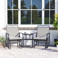 Outsunny Outdoor Glider Chairs with Coffee Table, Patio 2-Seat Rocking Chair Swing with Breathable Sling for Backyard, Gray(m-9)