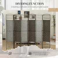 HOMCOM 6 Panel Folding Room Divider Portable Privacy Screen Wave Fiber Room Partition for Home Office Dark Gray(m-7)