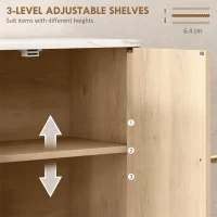 HOMCOM Bathroom Wall Cabinet, Wall-Mounted Medicine Cabinet with Adjustable Shelf, Open Shelf and Marble Effect Top, Oak(m-5)