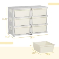 Qaba 3 Tier Kids Storage Unit, 6 Drawer Chest Toy Organizer Plastic Bins for Kids Bedroom Nursery Kindergarten Living Room for Boys Girls Toddlers, Cream White(m-3)