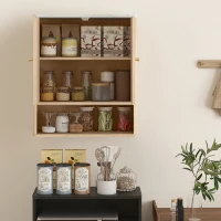 HOMCOM Bathroom Wall Cabinet, Wall-Mounted Medicine Cabinet with Adjustable Shelf, Open Shelf and Marble Effect Top, Oak(m-7)