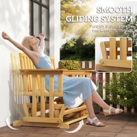 Outsunny 2-Person Patio Swing Glider Bench with Quick Drying Design and Wide Armrest, Wood Rocking Chair Loveseat for Backyard Garden Porch, Natural(m-4)
