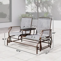 Outsunny 2-Seat Outdoor Glider Swing, Center Coffee Table and Independent Chairs, Supports Up to 352 lbs., Loveseat with Breathable Sling for Backyard, Garden, and Porch, Brown(m-3)