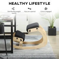 HOMCOM Ergonomic Kneeling Chair, Adjustable Rocking Wood Kneeling Stool, Desk Chair, Improve Posture, Black(m-7)