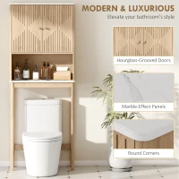 HOMCOM Over The Toilet Storage Cabinet with Adjustable Shelf, Open Shelf and Adjustable Bottom Bar, Oak(m-7)