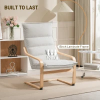 HOMCOM Birch Wood Fabric Modern Armchair, Accent Chair with Curved Leg and Arm for Living Room, Cream White(m-7)