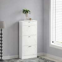 HOMCOM 3 Flip Drawer Shoe Cabinet, Marble-Effect Narrow Shoe Storage Cabinet with Top Drawer and Adjustable Shelves, White(m-8)