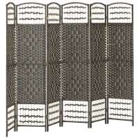 HOMCOM 6 Panel Folding Room Divider Portable Privacy Screen Wave Fiber Room Partition for Home Office Dark Gray(m-11)